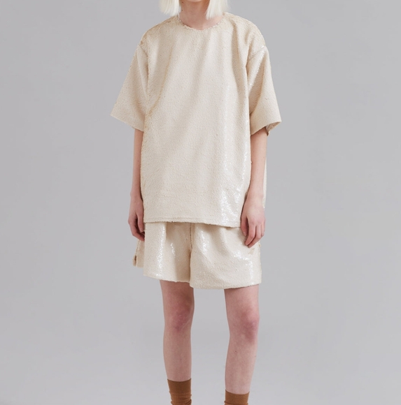 The Frankie's shop Jones Boxy Sequins Tee - Cream - Picture 1 of 8